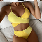 Bikini Patchwork Swimwear Ribbed Women's Swimsuit Knot Back Beachwear Ruched Butt Biquinis Bathing Suits Gronata