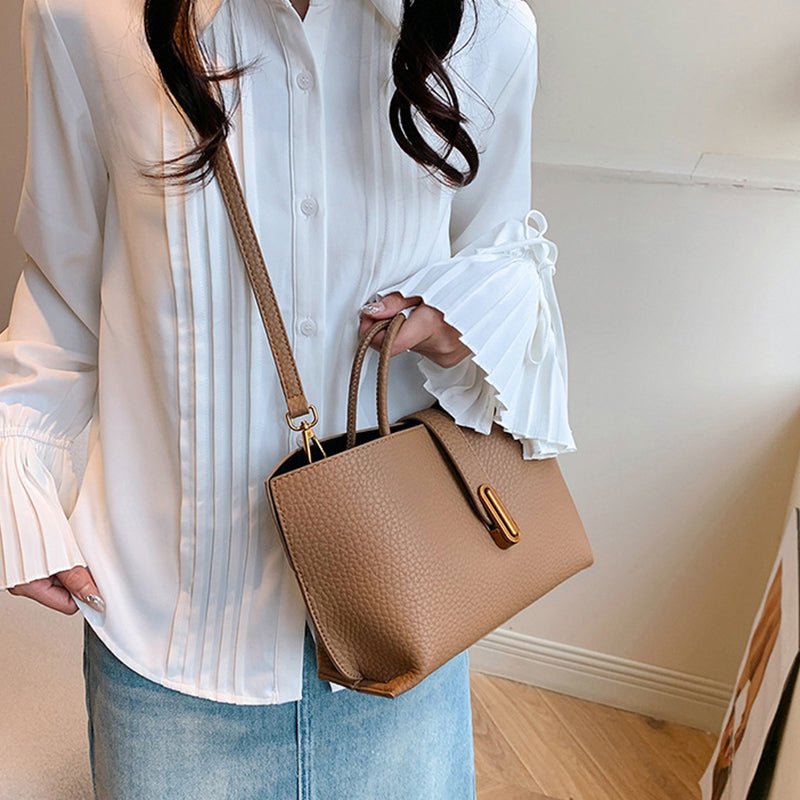 INS Litchi Pattern Shoulder Bag Fashion Zipper Bucket Bag High Capacity Totes Handbag For Women Gronata