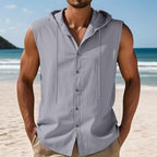 Mens Sleeveless Linen Hooded Shirt Gronata