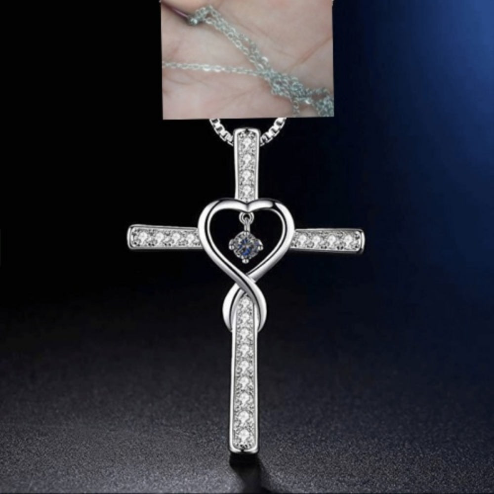 Infinity Love God We Trust Christian Cross Birthstone Crystal Pendant Necklace Colour Gems Zircon Heart Necklace Women Jewelry Gronata