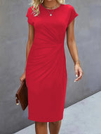 Women's Casual Tight Front Knot Round Neck Mid-length Dress Gronata