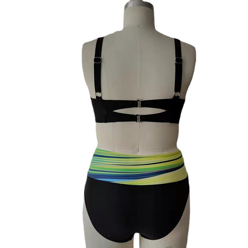 Striped Tie Dye Cutout Sexy High Waist Bikini Swimsuit Gronata
