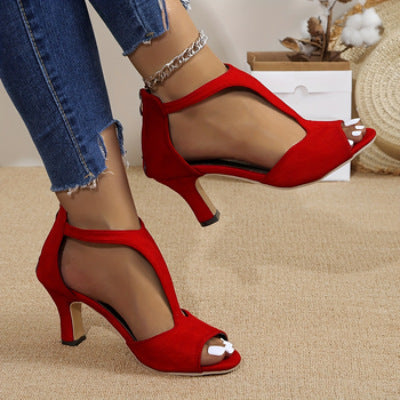Women's High Heeled Fish Mouth Sandals with Zipper Closure - Summer Dressy Open Toe Footwear Gronata