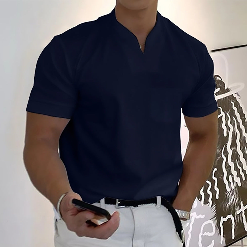 Summer Short Sleeve Shirt Men Fitness Plus Size Sports T-Shirt Elastic Cotton Pocket Gronata