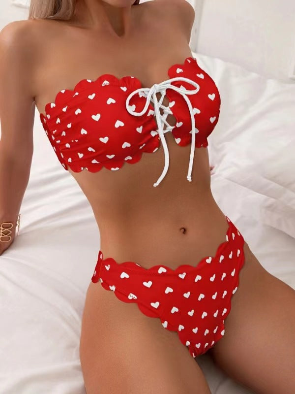 Printed Tube-top Bikini With Tie-up Drawstring Gronata