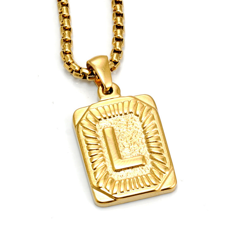 European And American Fashion Men's All-stainless Steel Letter Pendant Gold-plated 18K Titanium Steel Letter Necklace Gronata