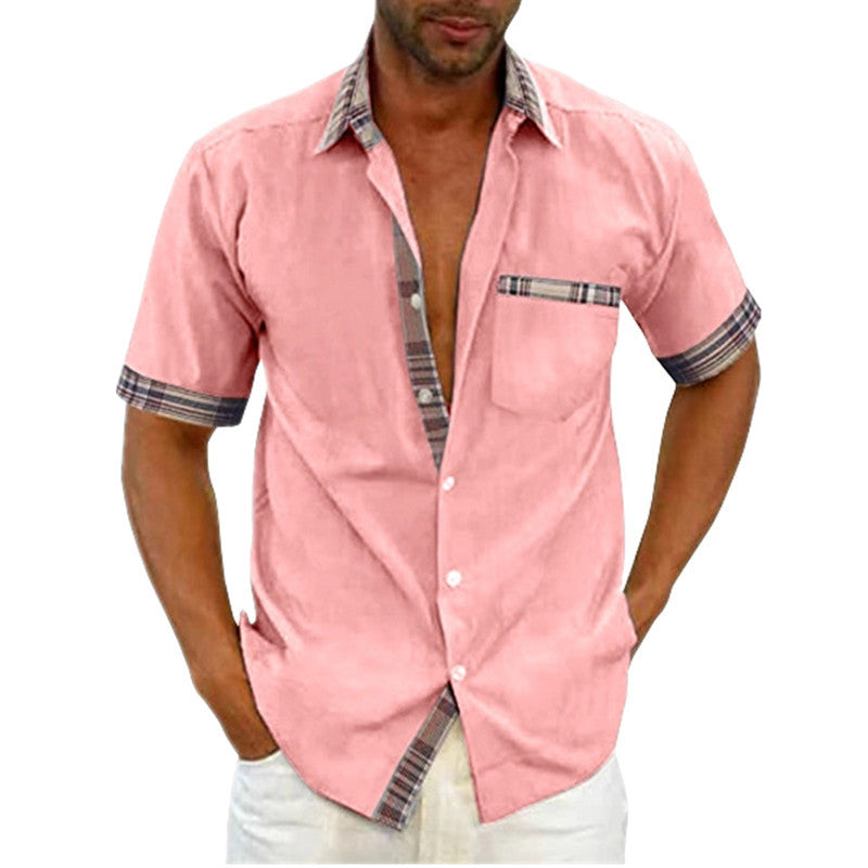 Men's Short Sleeve Contrast Fashion Button-Up Shirt Gronata