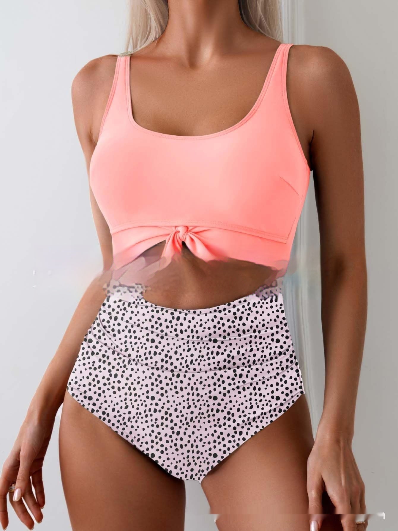 One-piece Female Stitching Contrast Color Strap Covered Belly Swimsuit Gronata