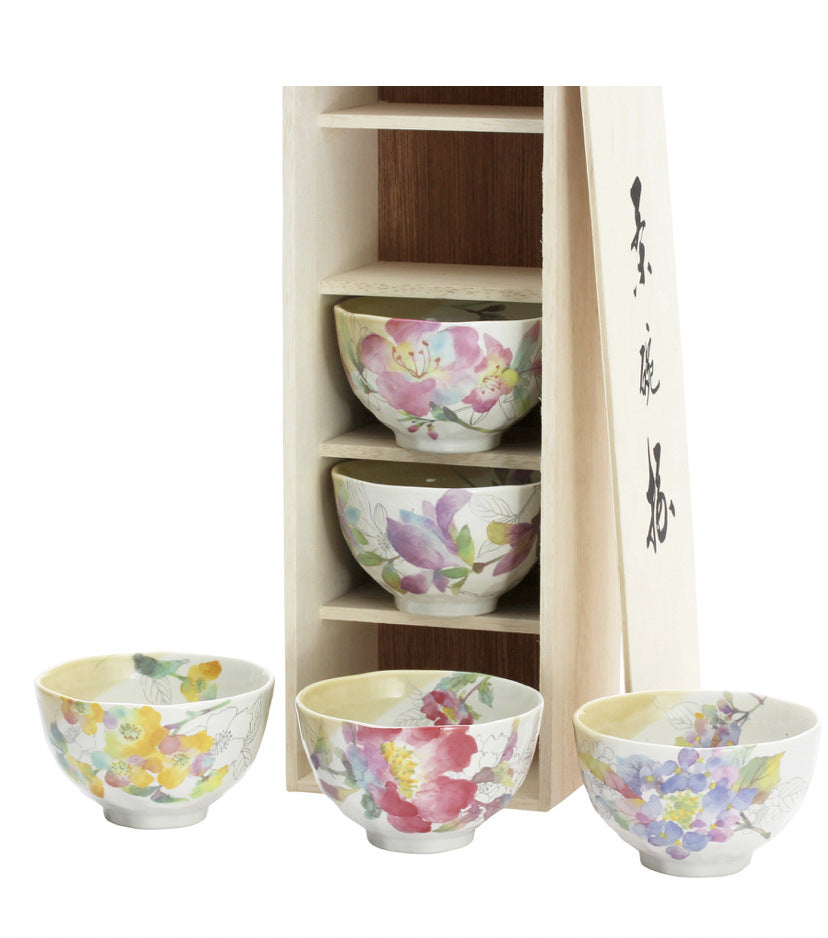 Japanese Mino-yaki Handmade Home Multicolored Ceramic Rice Bowl Soup