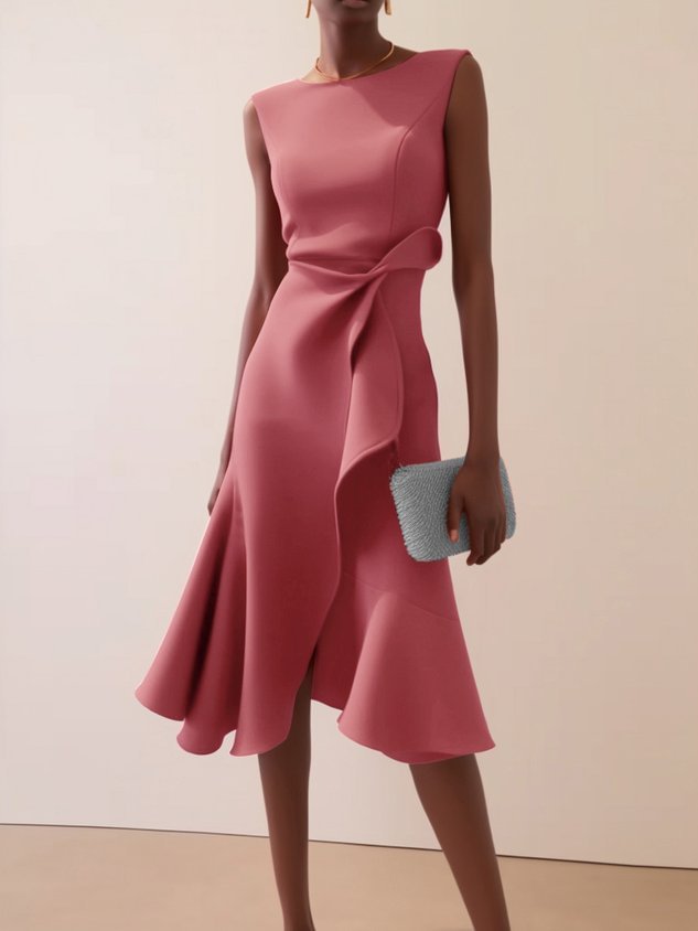 Women's Sleeveless Round Neck Red Temperament Dress Gronata
