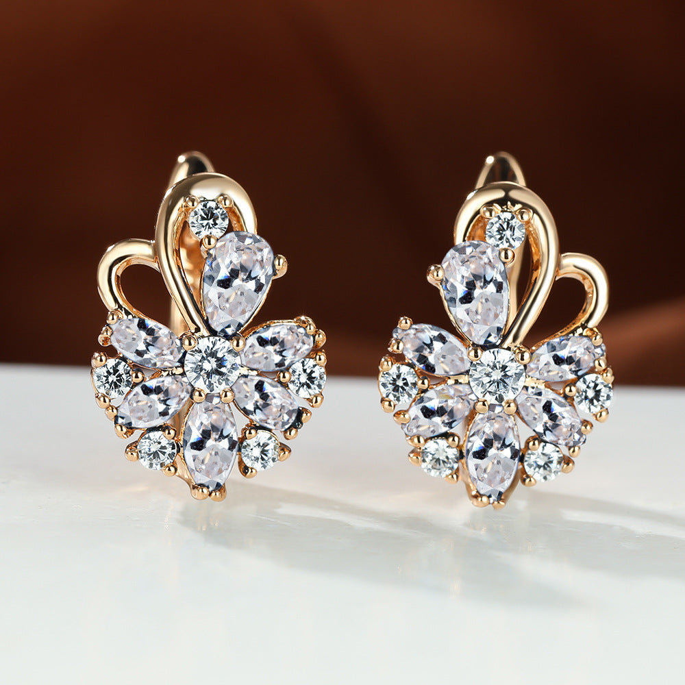 Rose Ring Colorful Flower Drop-shaped Zircon Earrings Gronata