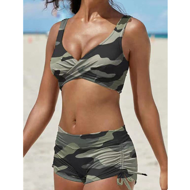 Women's Removable Strap Bandeau Top High Cut Cheeky Bikini Set Swimsuit Gronata