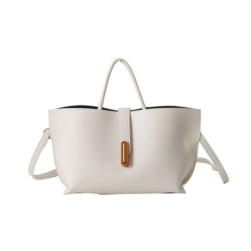 INS Litchi Pattern Shoulder Bag Fashion Zipper Bucket Bag High Capacity Totes Handbag For Women Gronata