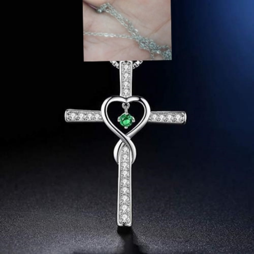Infinity Love God We Trust Christian Cross Birthstone Crystal Pendant Necklace Colour Gems Zircon Heart Necklace Women Jewelry Gronata
