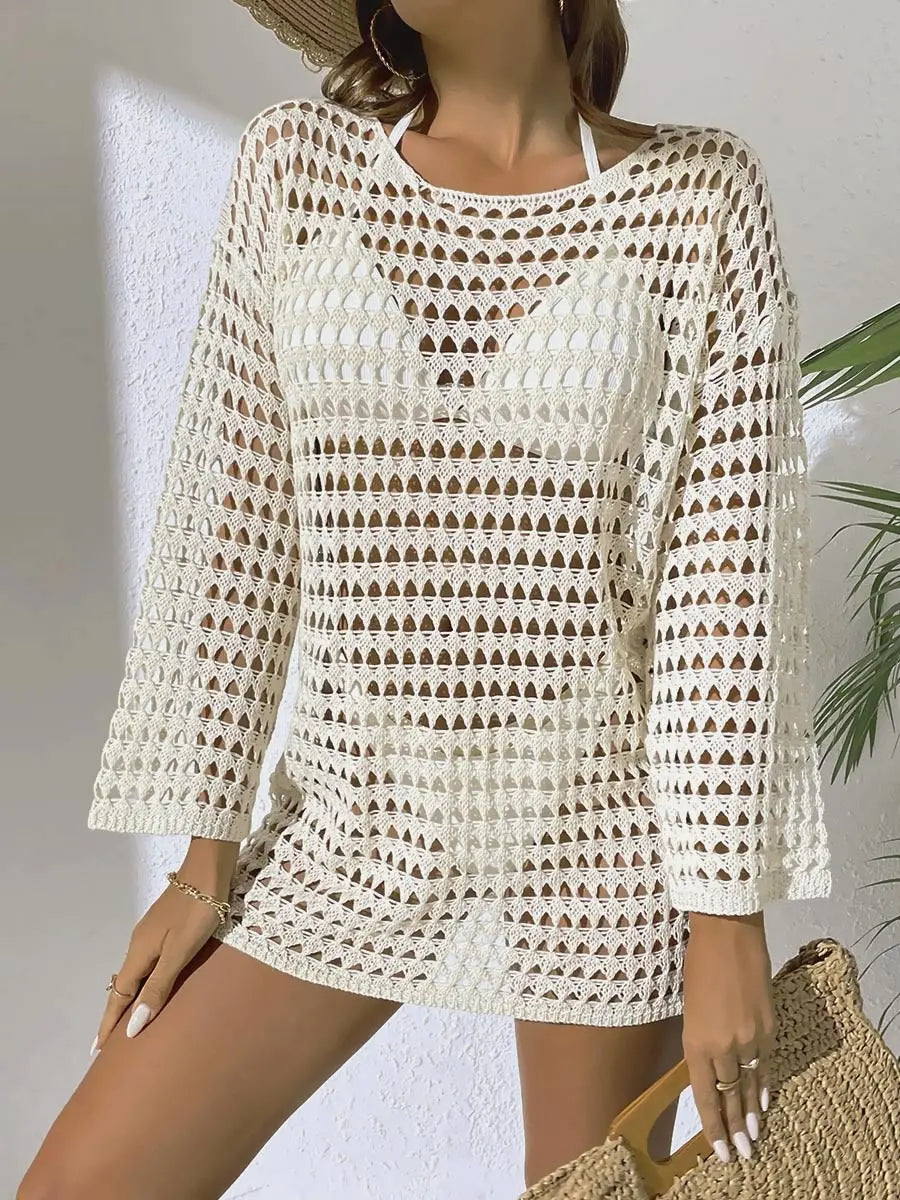 Sexy Knit Hollow Round Neck Beach Dress Women Gronata