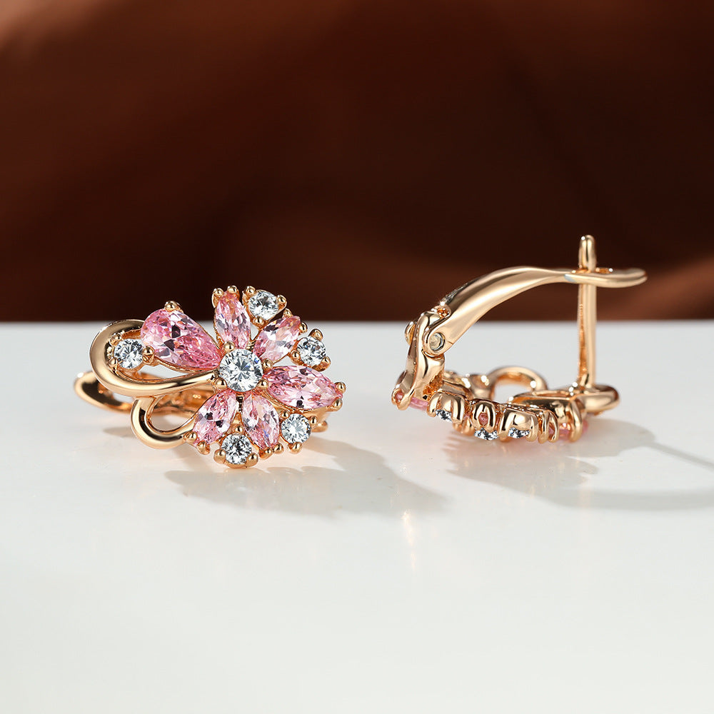Rose Ring Colorful Flower Drop-shaped Zircon Earrings Gronata