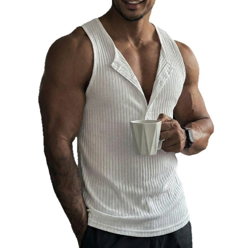 Solid-color Multi-button Sports Fitness Solid-color Vest Top Gronata
