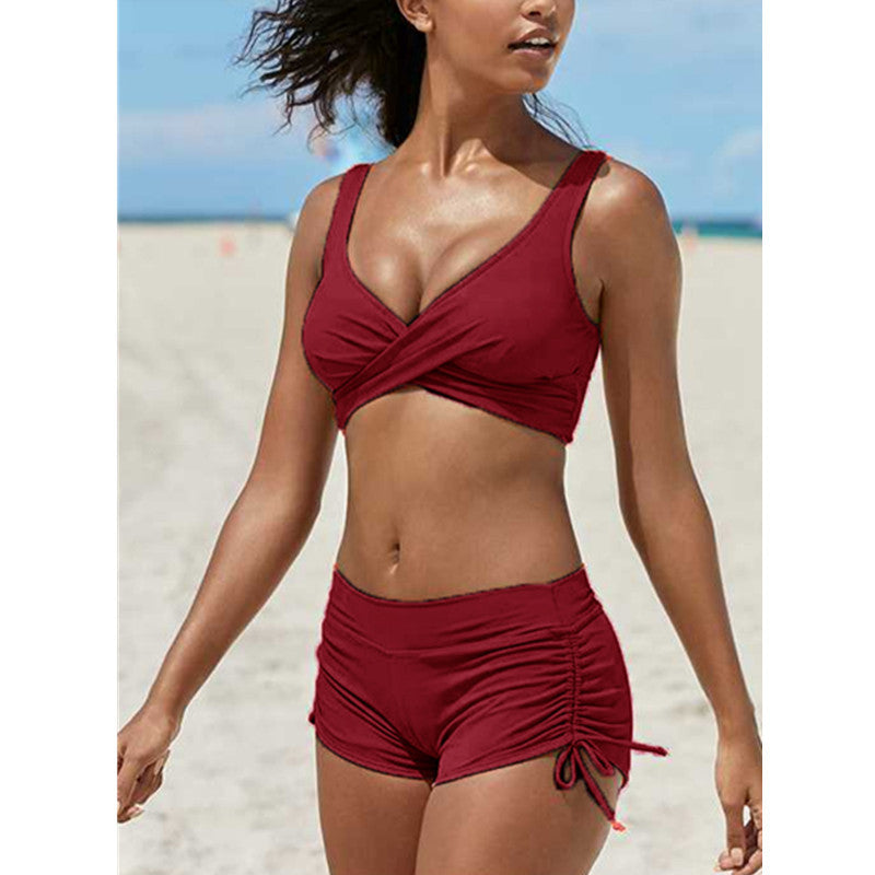 Women's Removable Strap Bandeau Top High Cut Cheeky Bikini Set Swimsuit Gronata