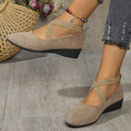 Women's Pointed Toe Wedges Shoes Fashion Cross-straped Flats Casual Pumps Gronata