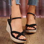 Women's Cross Buckle With Hemp Rope Comfortable Open Toe Shoes Gronata