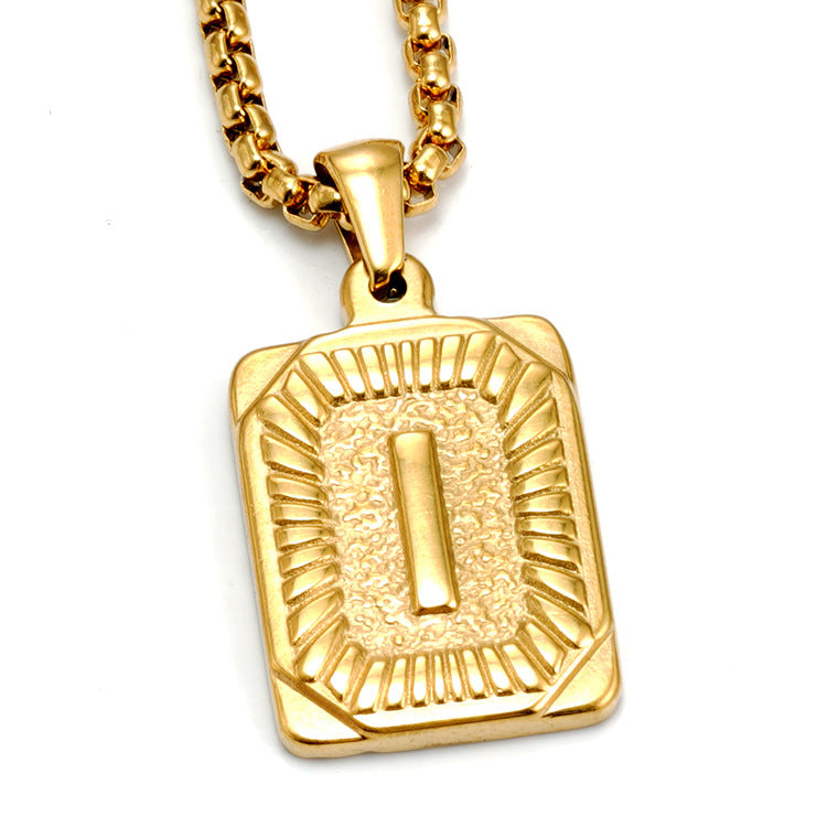 European And American Fashion Men's All-stainless Steel Letter Pendant Gold-plated 18K Titanium Steel Letter Necklace Gronata