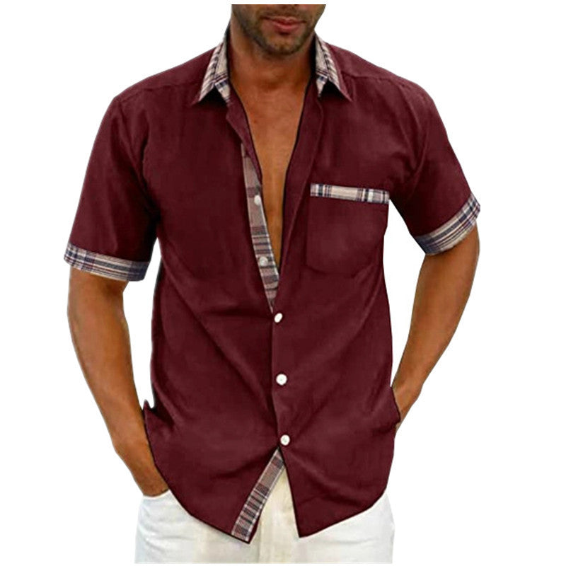 Men's Short Sleeve Contrast Fashion Button-Up Shirt Gronata