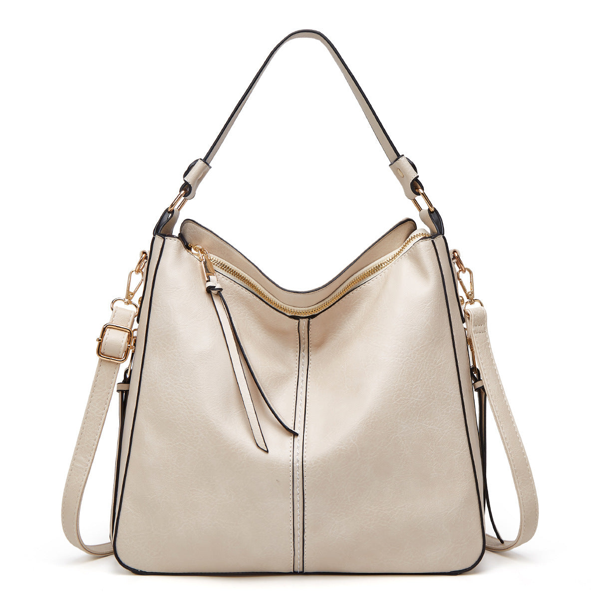 Hobos Zipper Bucket Bags With Adjustable Shoulder-strap Handbags Temperament High Capacity Messenger Shoulder Bag For Women Gronata